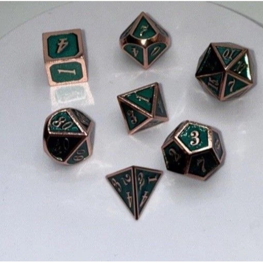 Dungeons & Dragons Dice Set Green Gold Swirl Nebula Polyhedral D&D